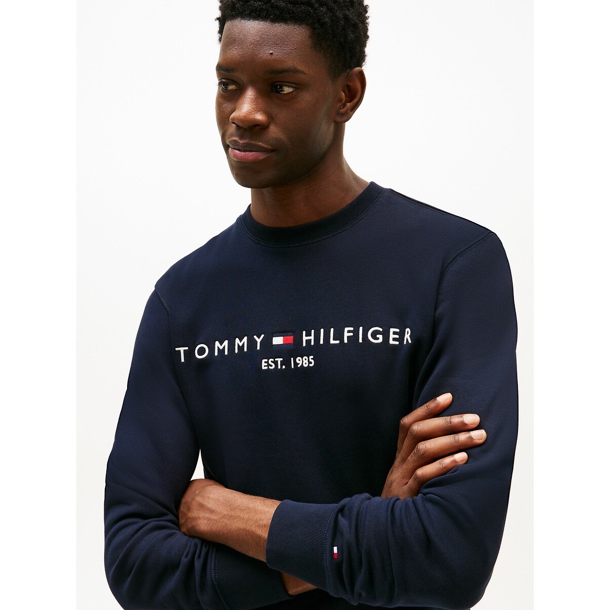 Sweat en molleton Flex à logo brodé bleu marine, TOMMY HILFIGER