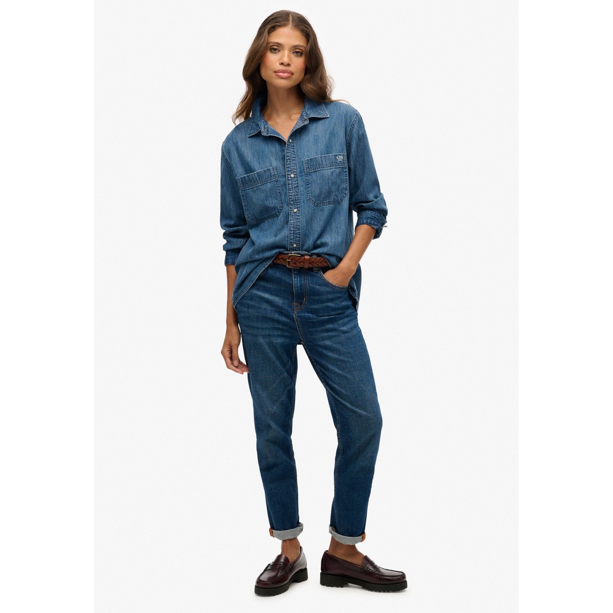 Chemise en Denim Oversize délavage vieilli, SUPERDRY