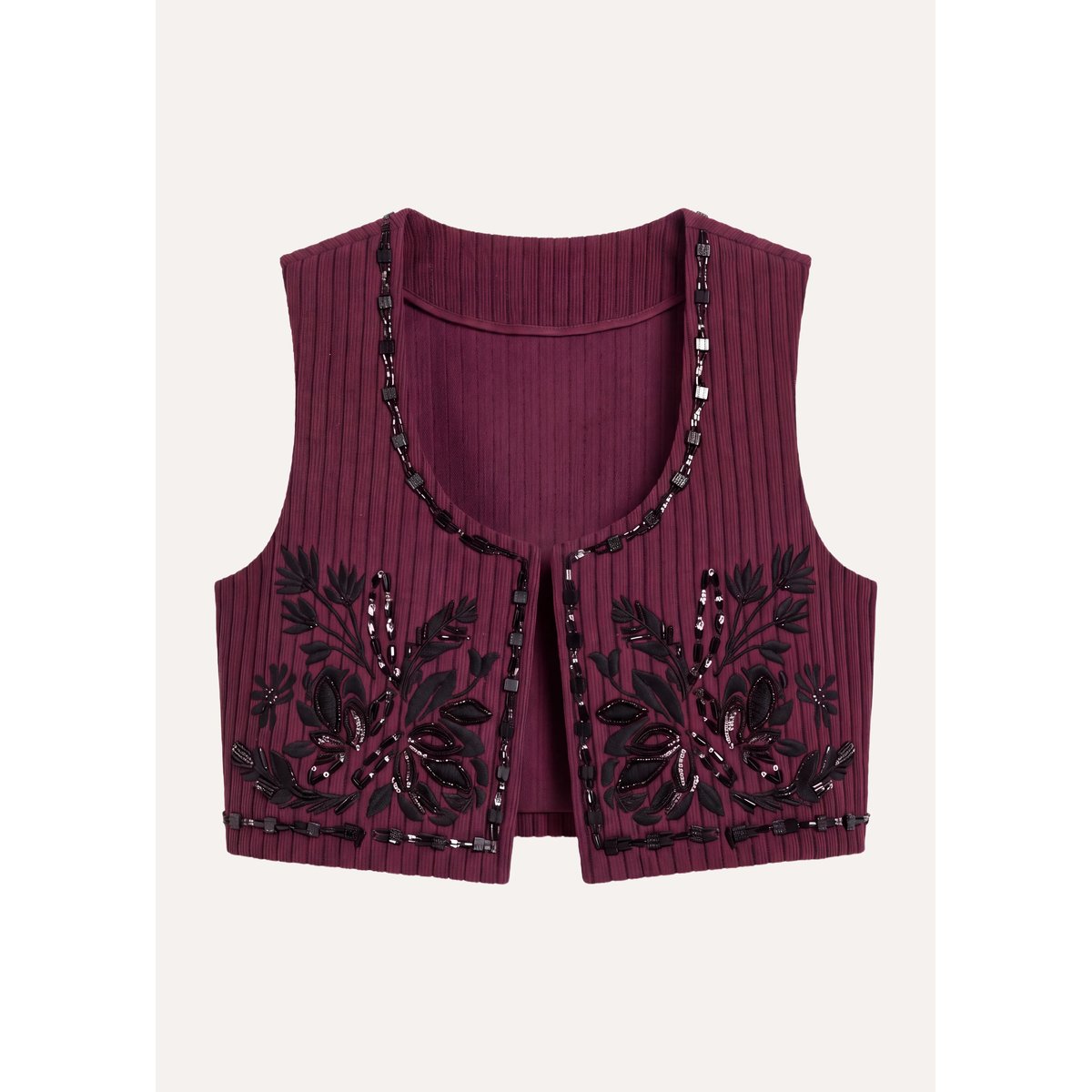 Veste sans manches brodée ouverte bordeaux / noir, LA FEE MARABOUTEE
