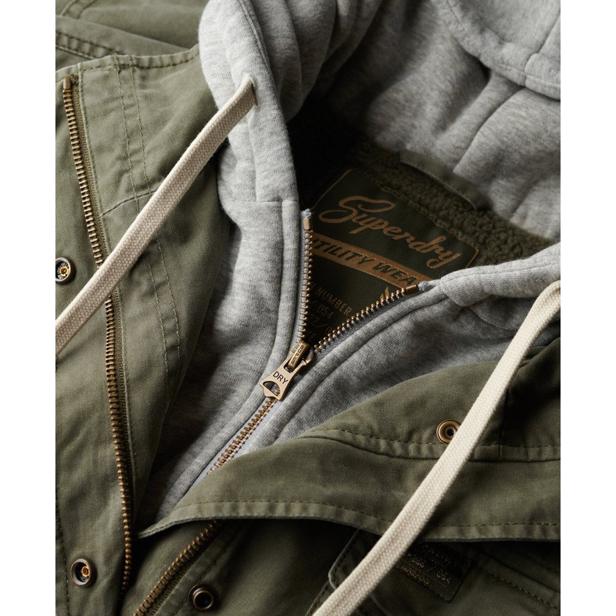 Veste Militaire à Capuche en Jersey et Borg vert ciboulette, SUPERDRY