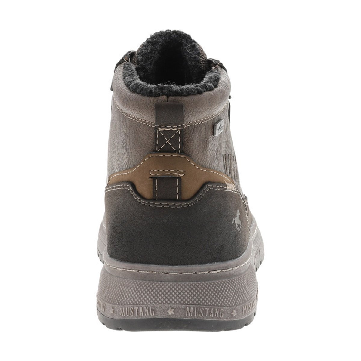 Sneakers montantes brunes à talon plat et logo embossé munies de lacets brun, MUSTANG