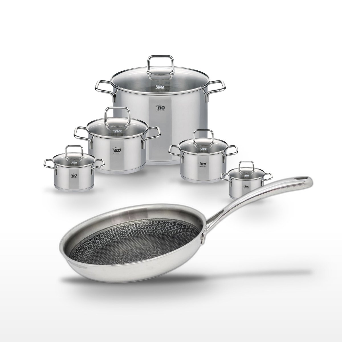 Batterie de cuisine 1 poêle 28cm + 5 faitouts RELIEF EVOLUTION inox, ELO