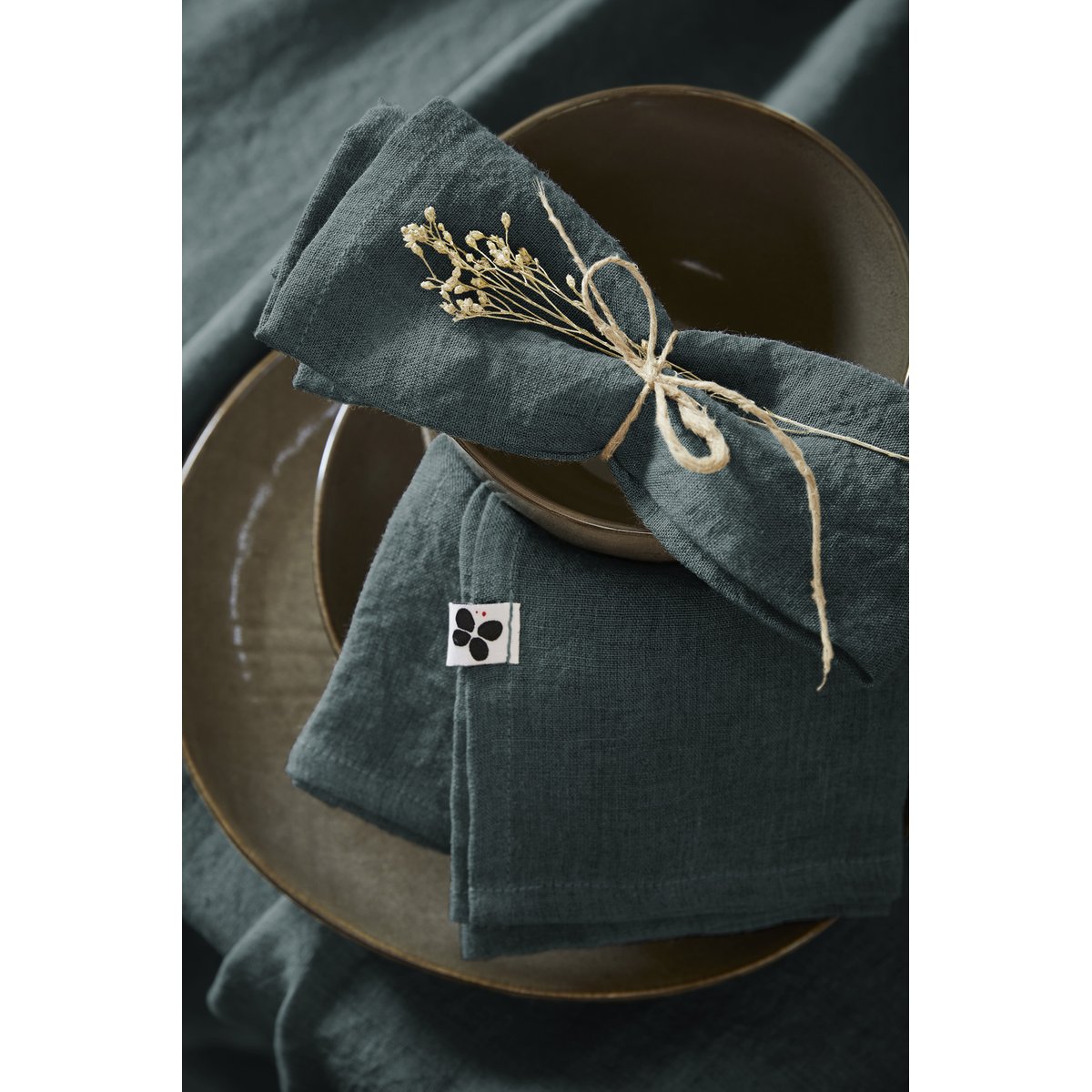 3 Serviettes de table en lin Soline caramel, EDEN