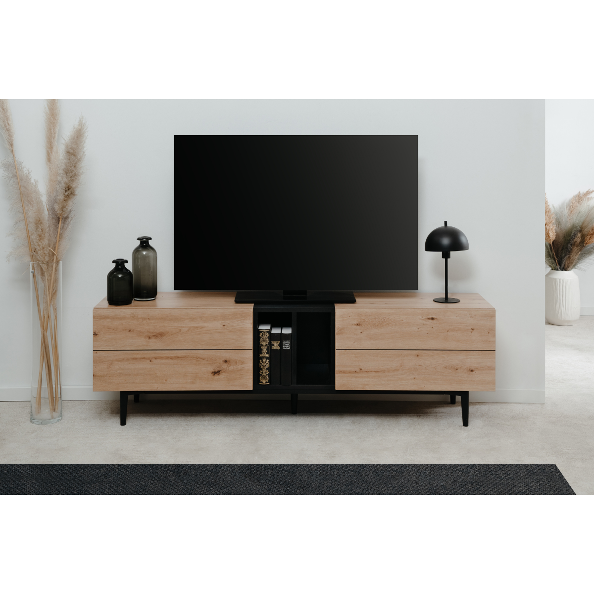 Meuble TV 2 abattants et 2 niches NOLA bois clair, CALICOSY