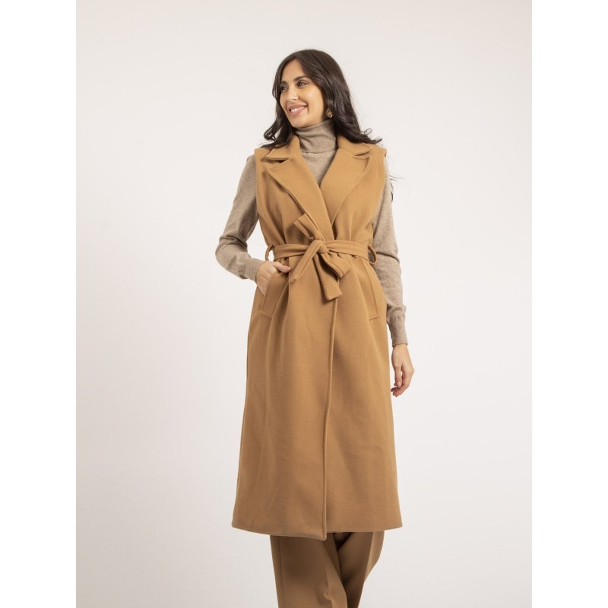 Manteau Long Sans Manches Ucla beige, DONA LISA