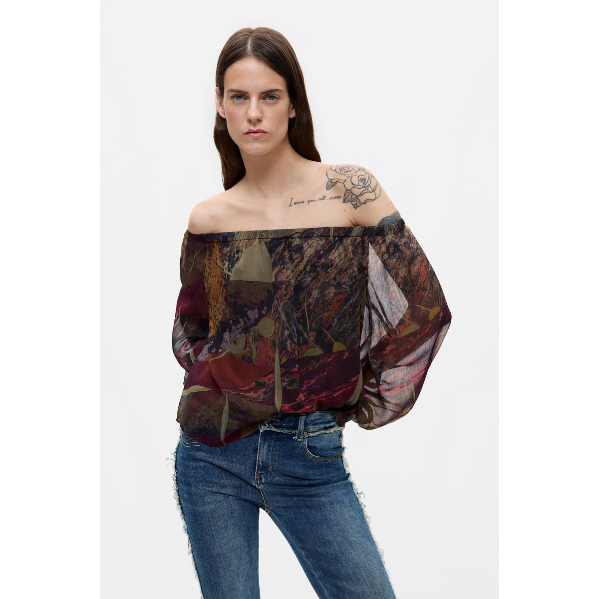 Blouse imprimée à manches longues vert, DESIGUAL