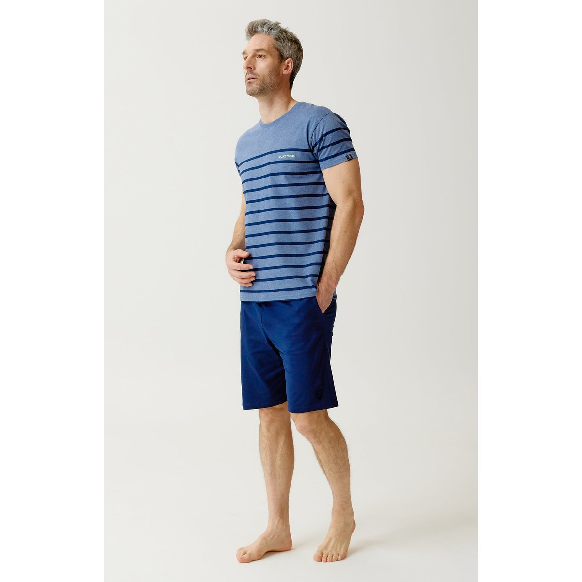 Pyjashort en coton, col rond, do not disturb denim, ARTHUR