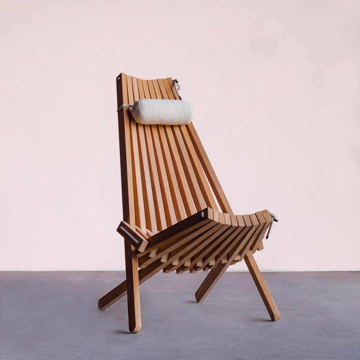 Chaise de jardin en teck avec coussin appuis tête blanc Relax naturel, WANDA COLLECTION