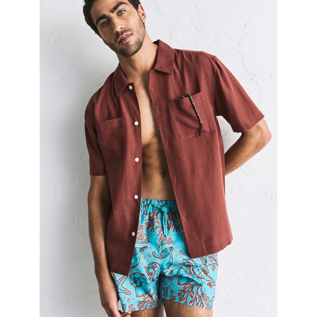 Short de bain à imprimé corail et coquillage bleu turquoise/orange, NEXT