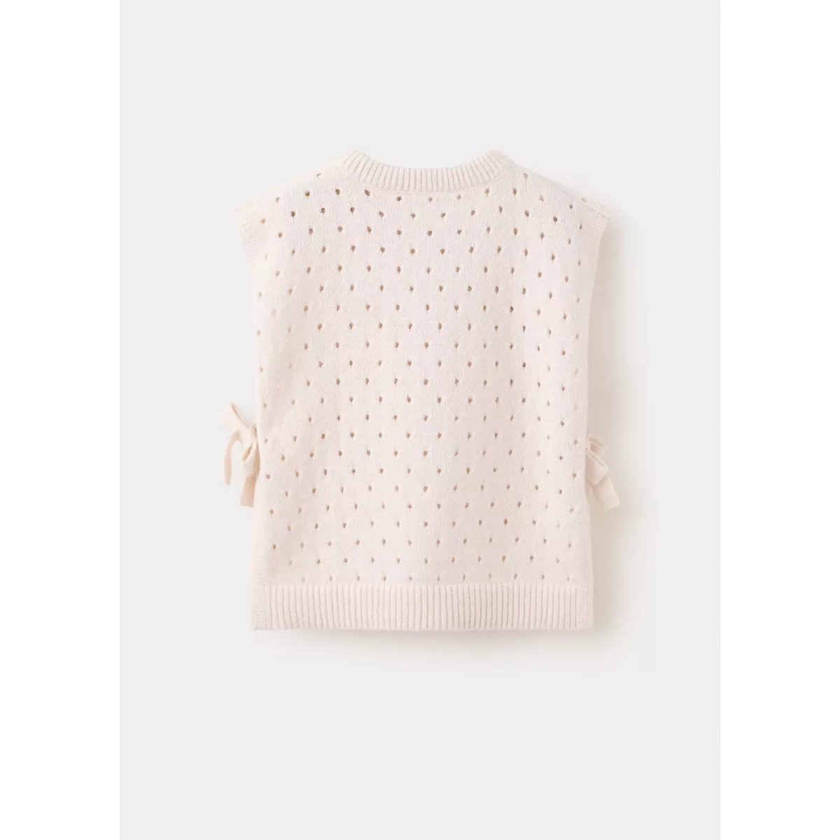 Gilet en maille ajourée avec nœuds ivoire, MANGO KIDS