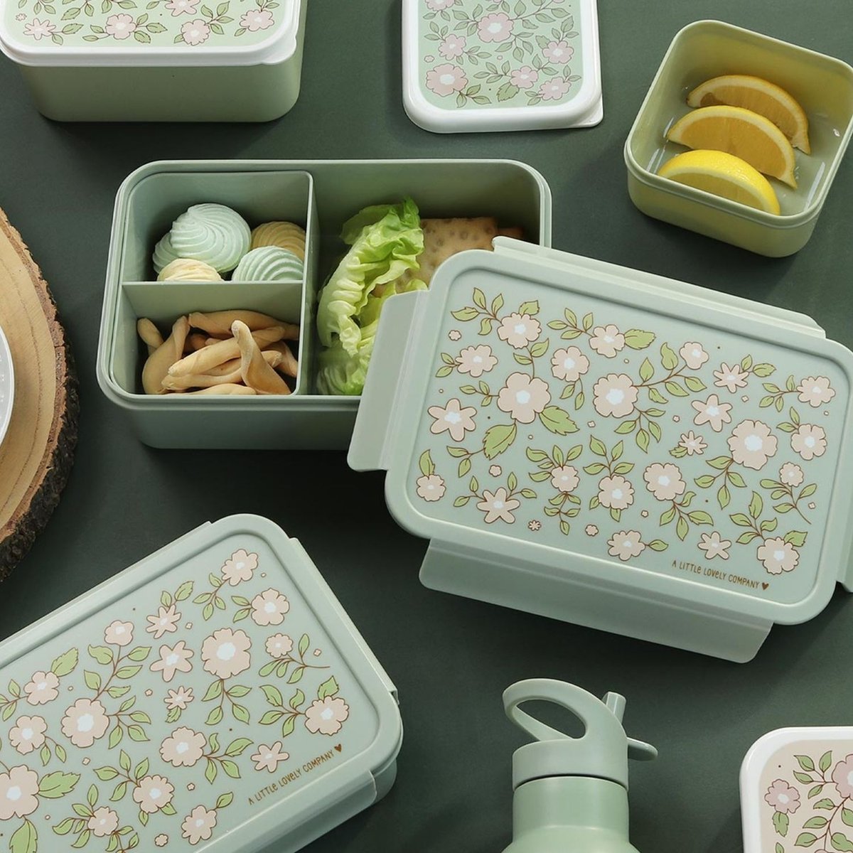 Lunch box vert d'eau, rose, vert, A LITTLE LOVELY COMPANY