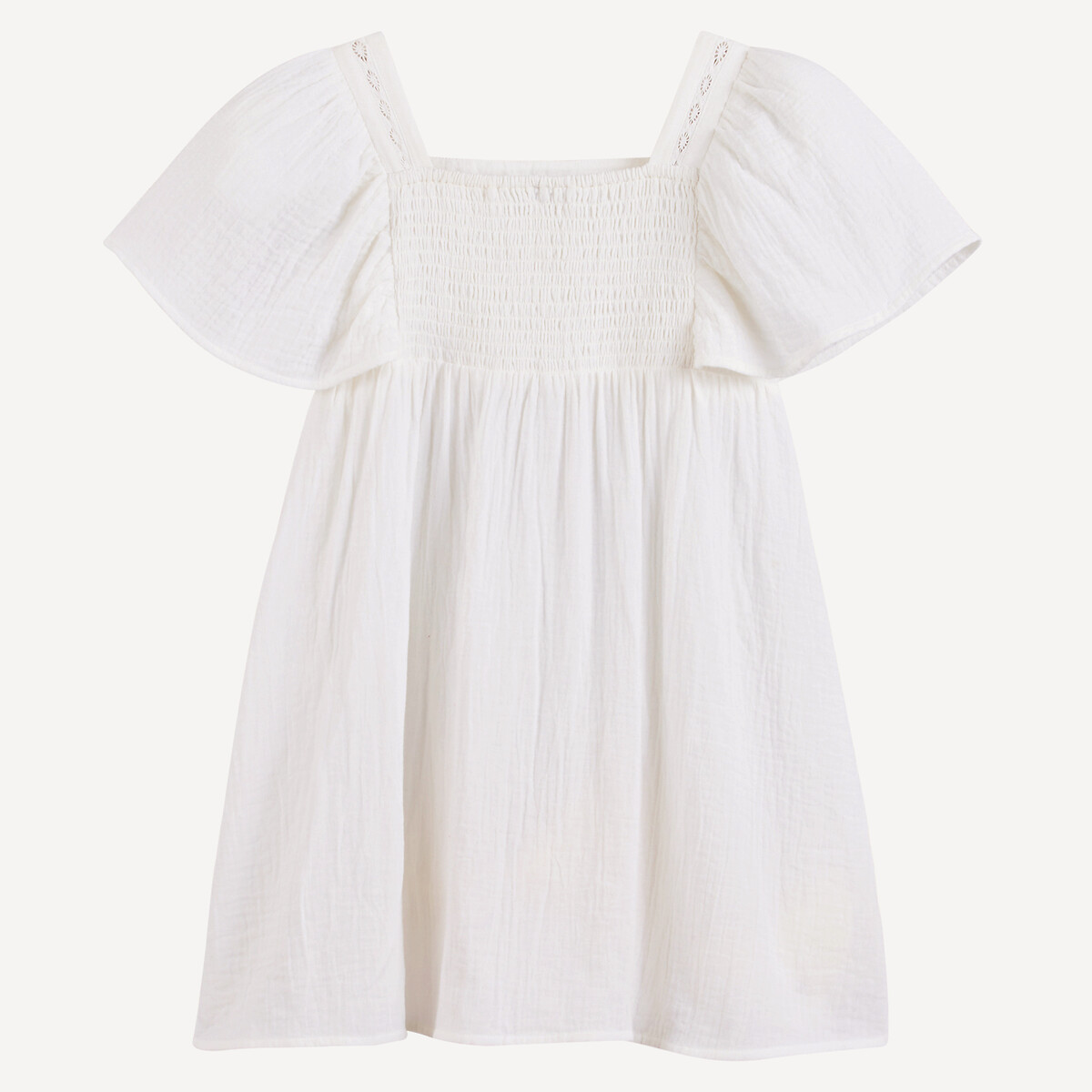Embroidered Formal Dress with Ruffled Shoulders white, LA REDOUTE COLLECTIONS