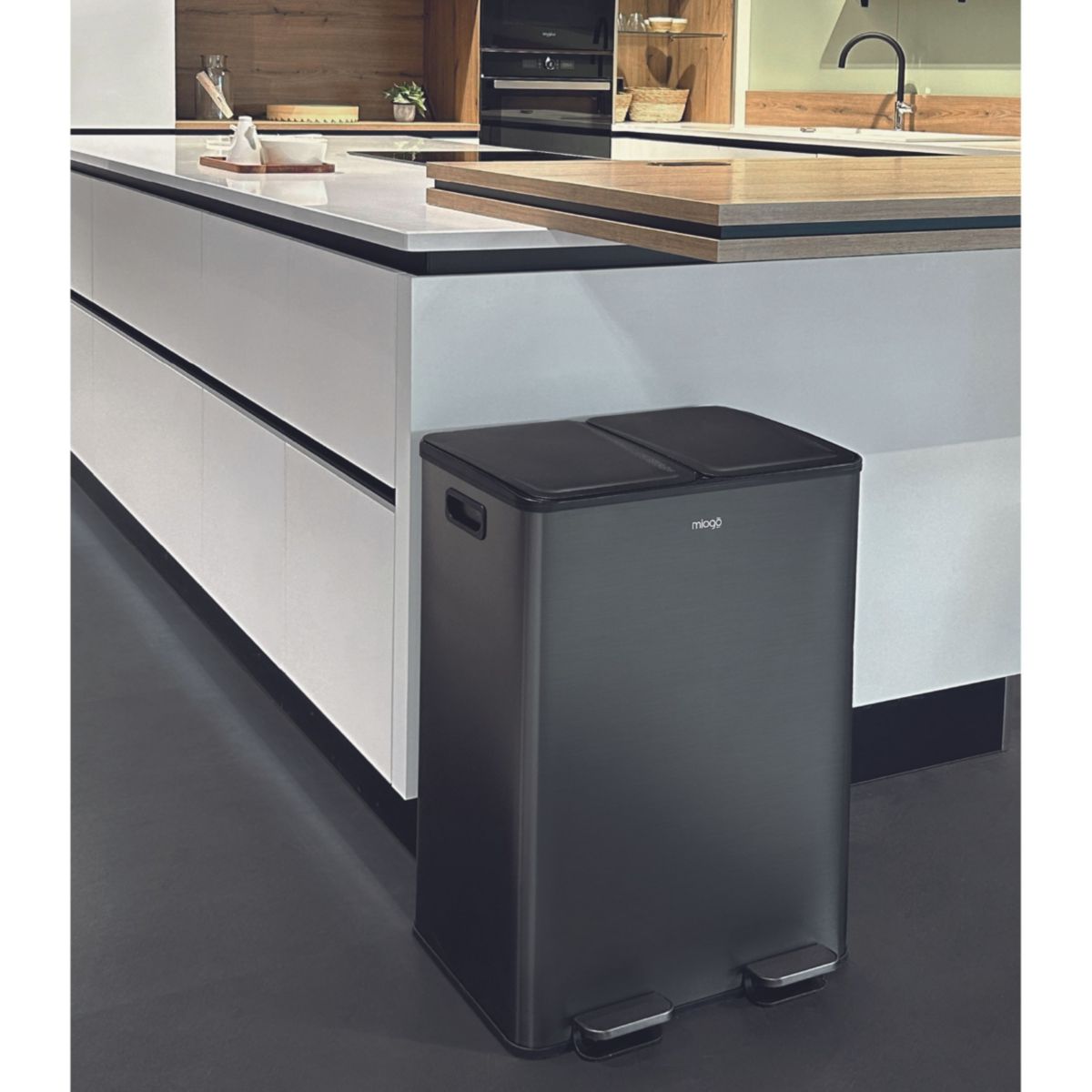 Poubelle de cuisine tri sélectif 60L anthracite couleur unique, MIOGO