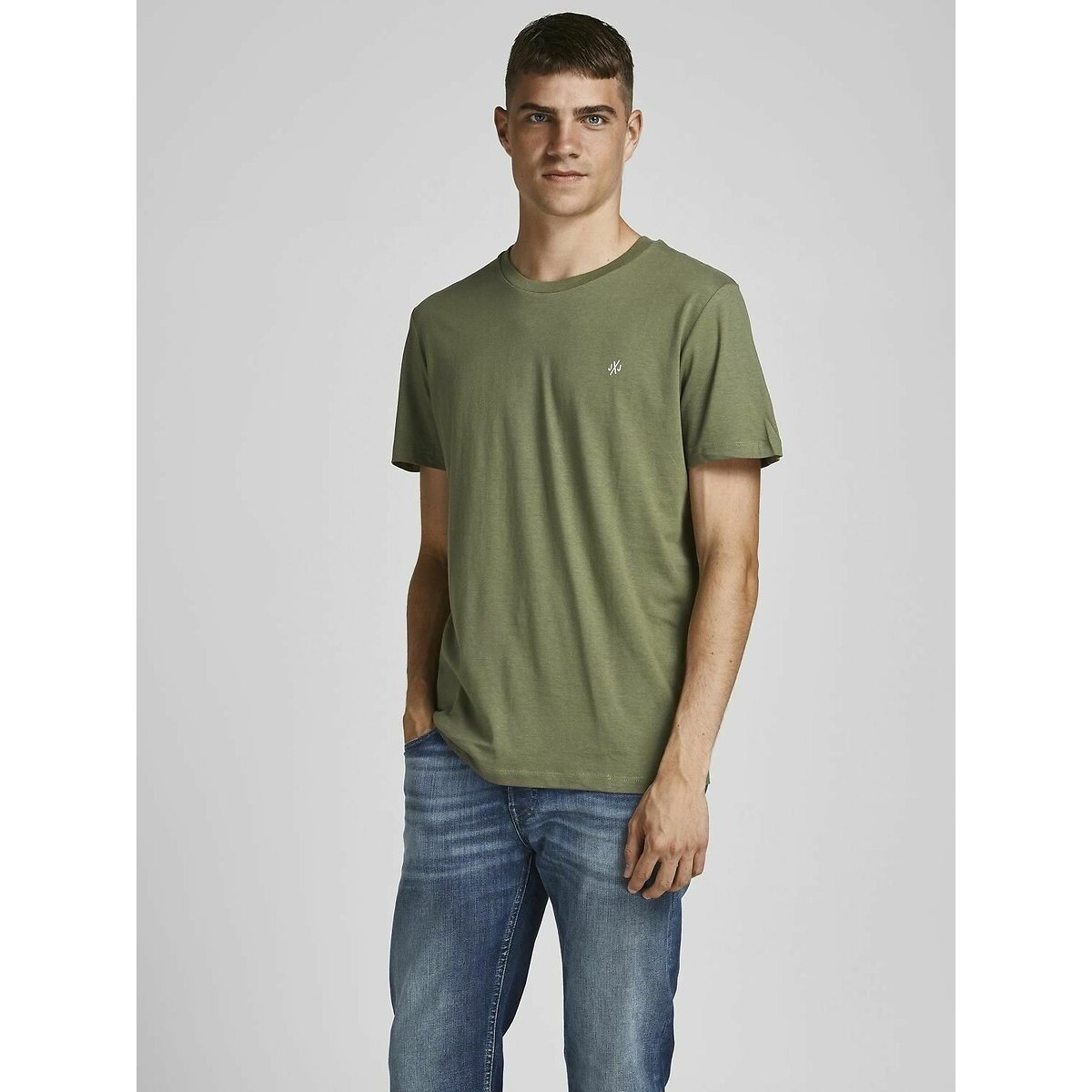 Pack of 5 T-Shirts grey+black+navy+white+olive, JACK & JONES