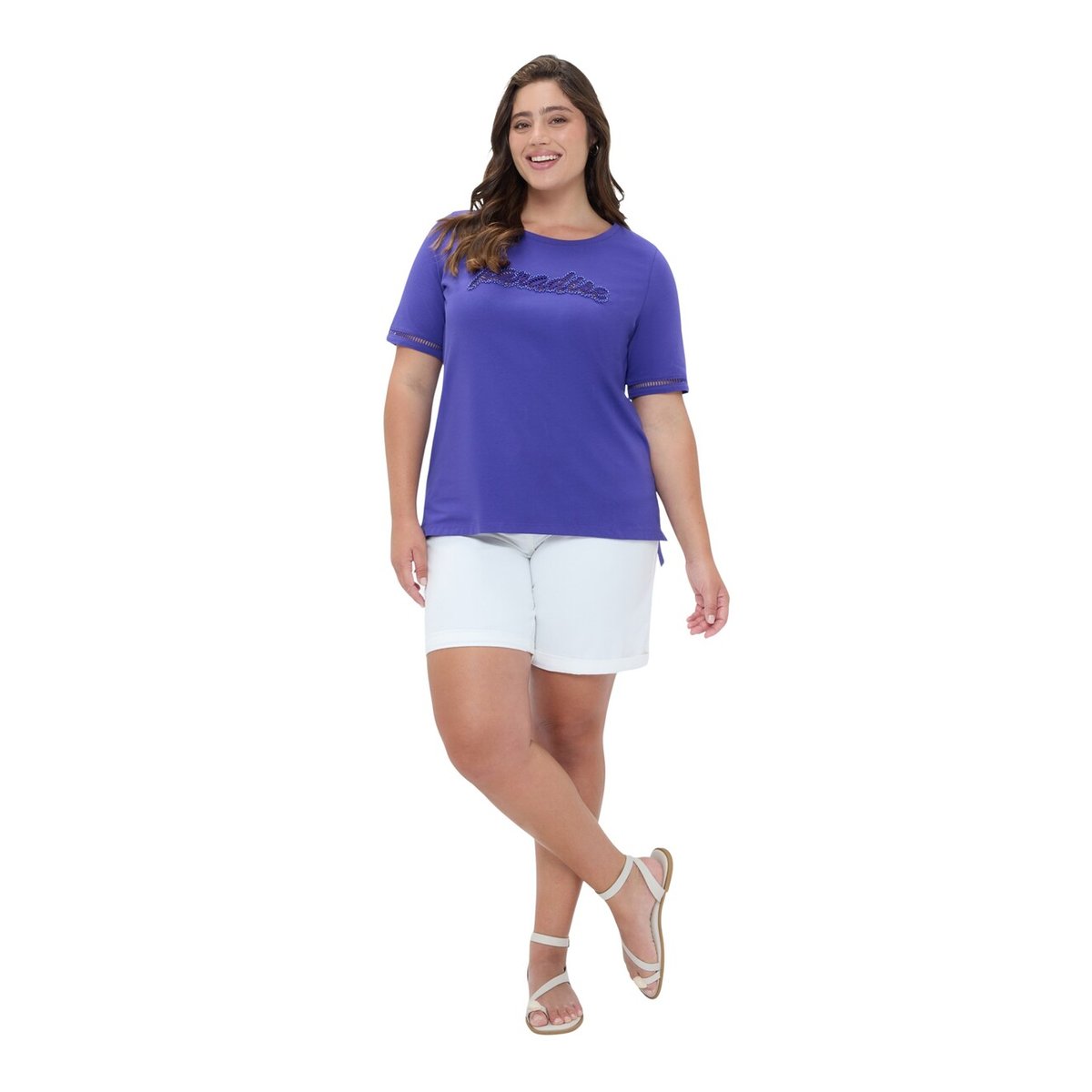 T-shirt avec inscription en paillettes bleuet, FIORELLA RUBINO