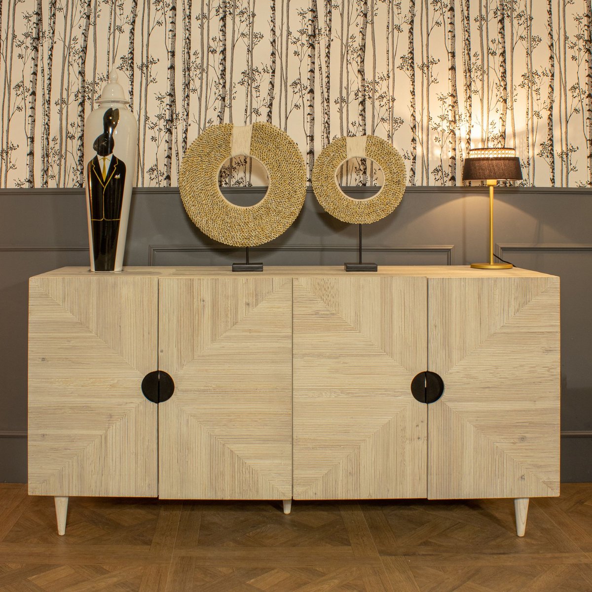 Bahut 4 portes en pin recyclé beige, NOW'S HOME