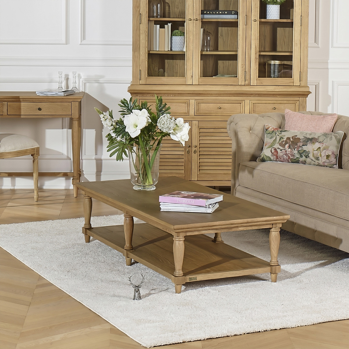 Longue table basse style shabby chic en chêne EDINBURGH marron, ROBIN DES BOIS