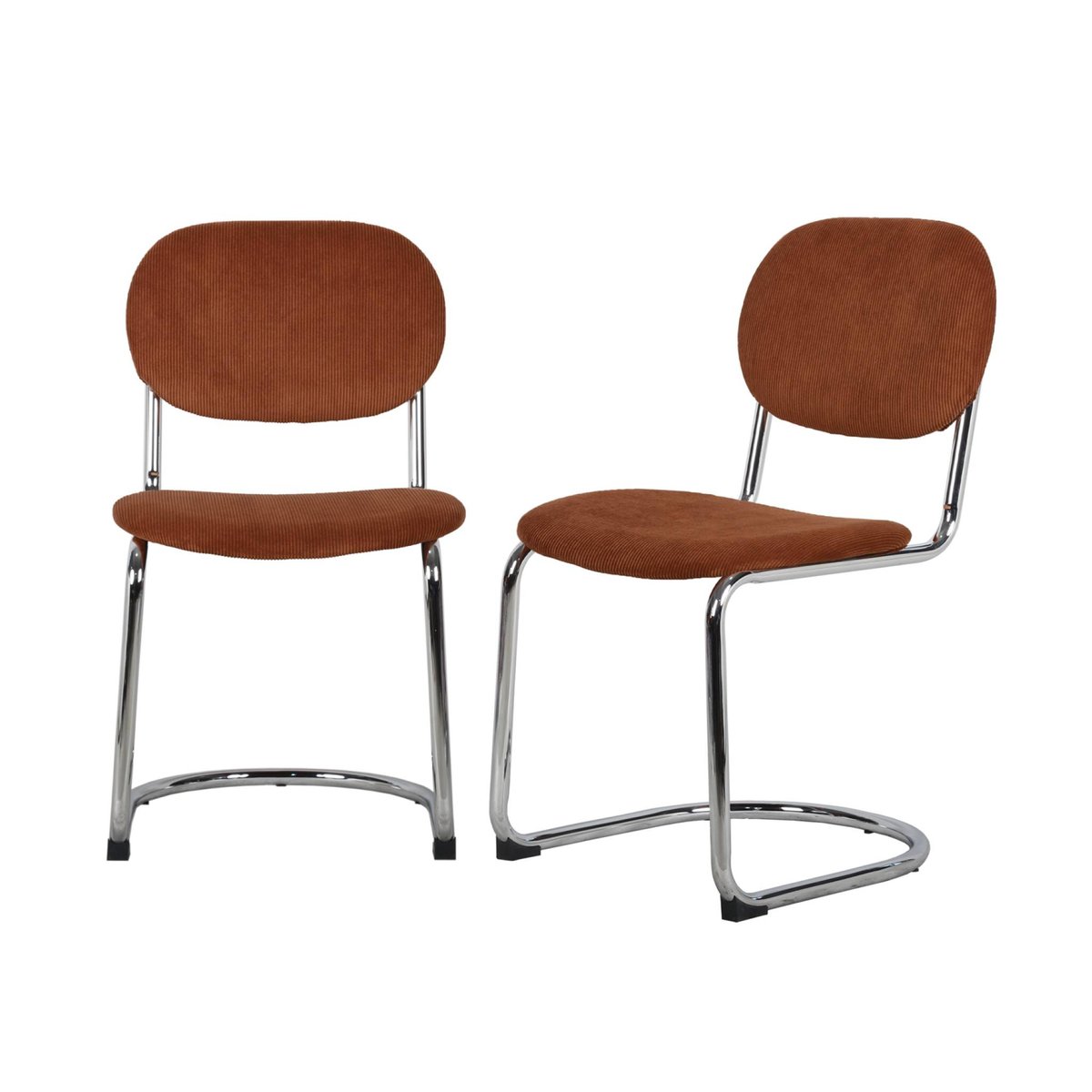 Chaise cantilever arrondie métal, velours côtelé et pieds chromés (lot de 2) MALOA camel, SWEEEK