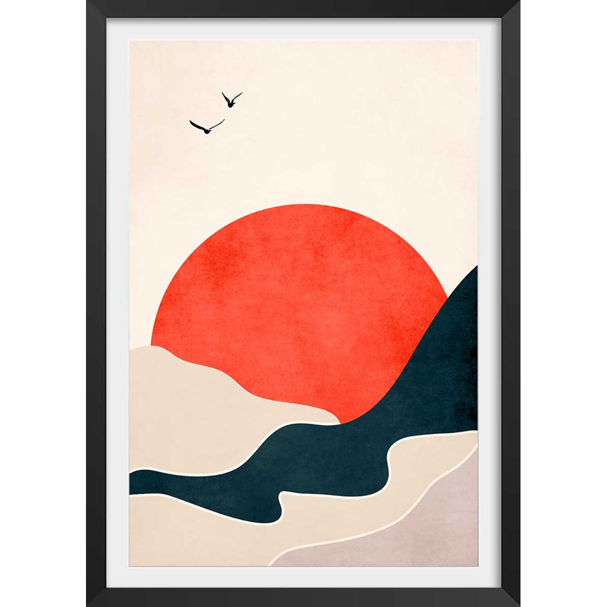 Affiche ""drowning sun"" affiche + cadre en bois - noir, HEXOA