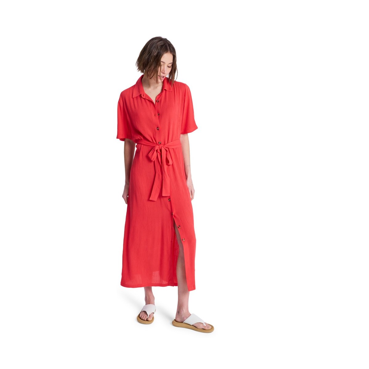 Robe chemise ISLAND ESCAPE SOLID. rouge hibiscus, ROXY