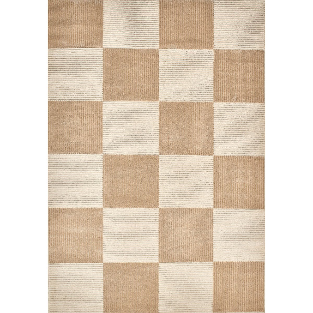 Tapis de salon damier bicolore BIANCA crème, NAZAR RUGS