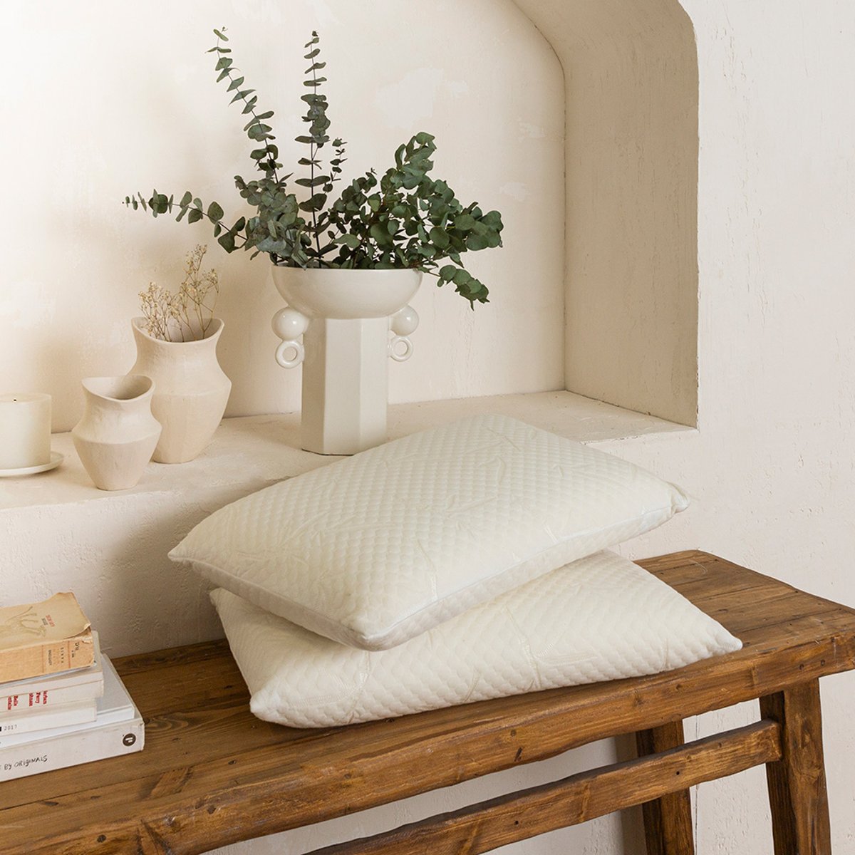 Lot de 2 oreillers Sérénité 60x60 cm Mémoire de forme blanc, BELLECOUR