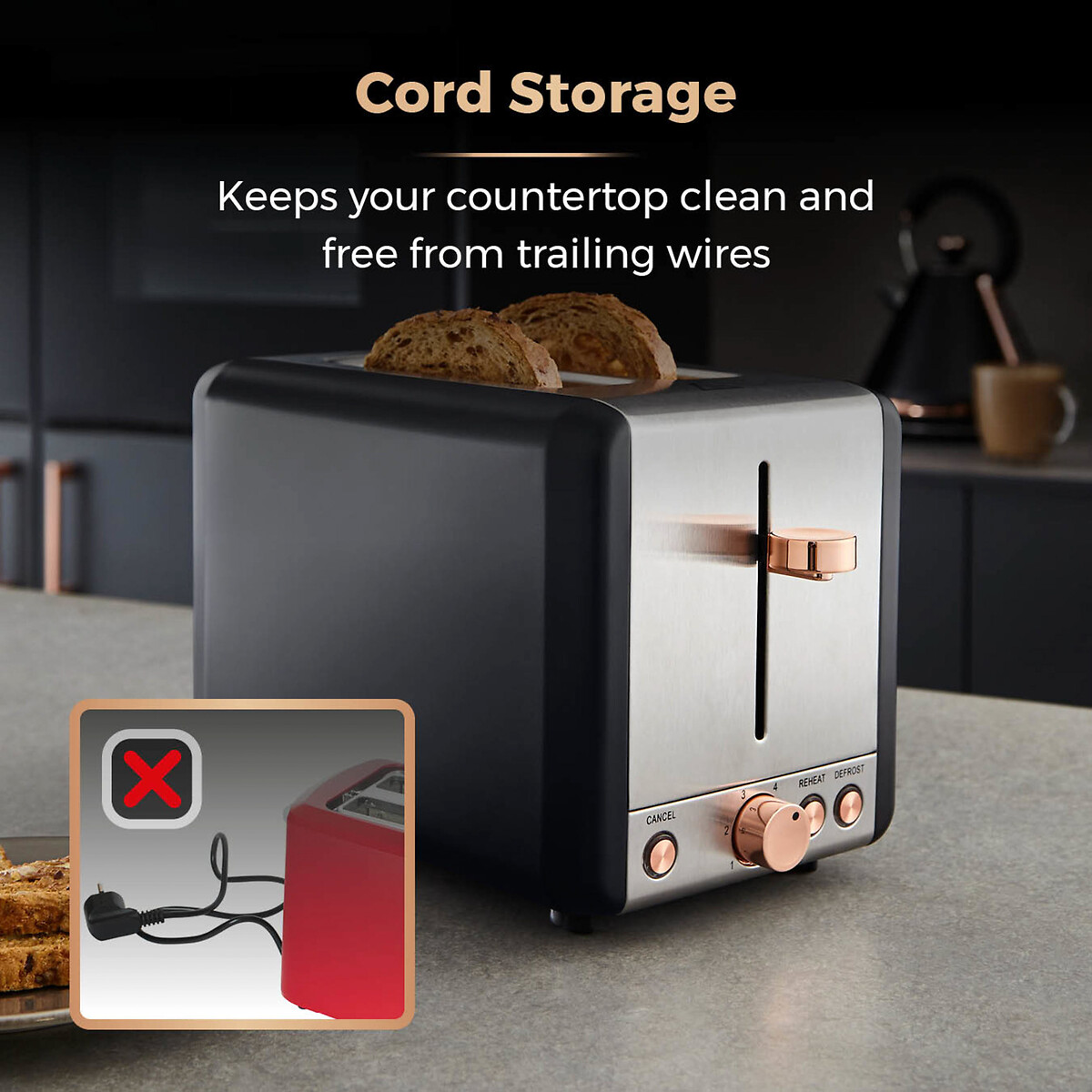 Cavaletto 2-Slice Toaster - T20036 black, TOWER