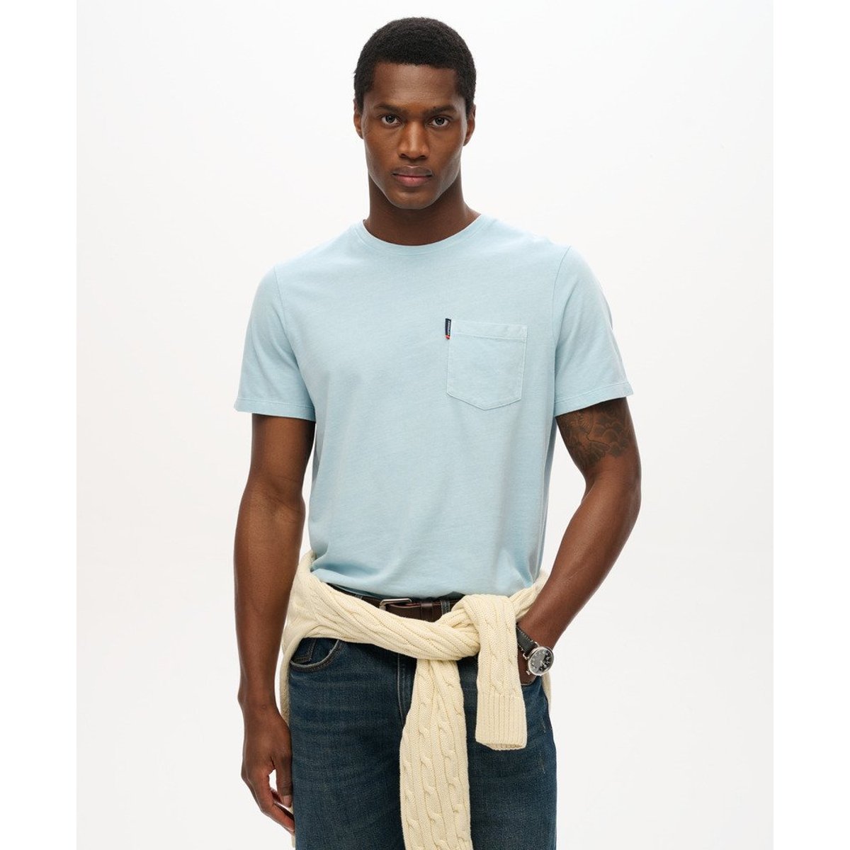 T-shirt Essential Classique à Poche bleu crépuscule délavé, SUPERDRY