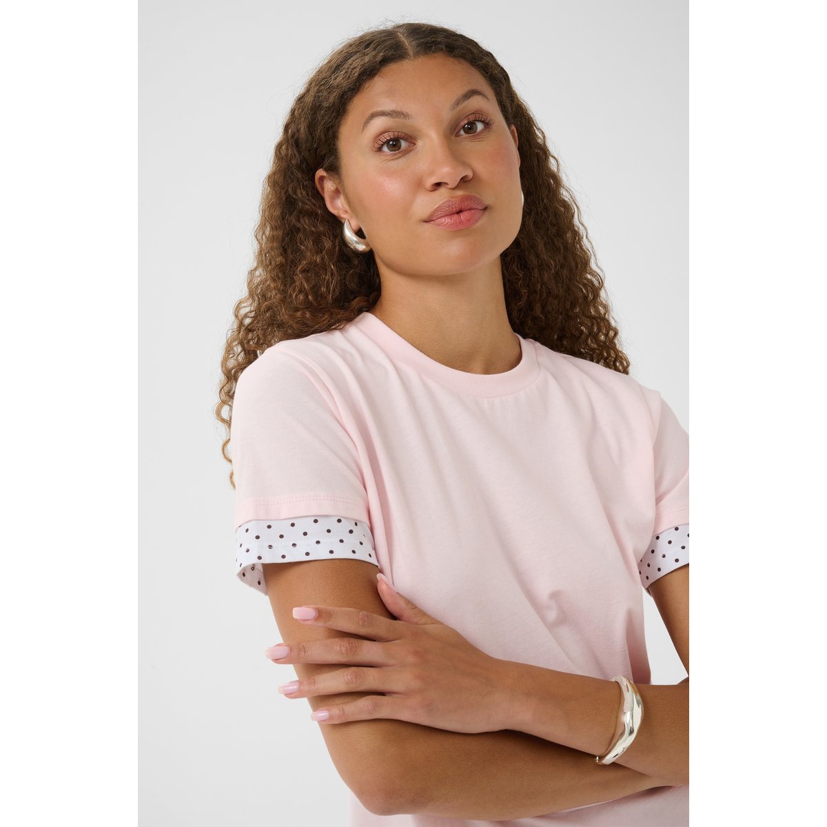 T-shirt à manches courtes rose blanc ballerina - opt. white/brown dot, KAFFE