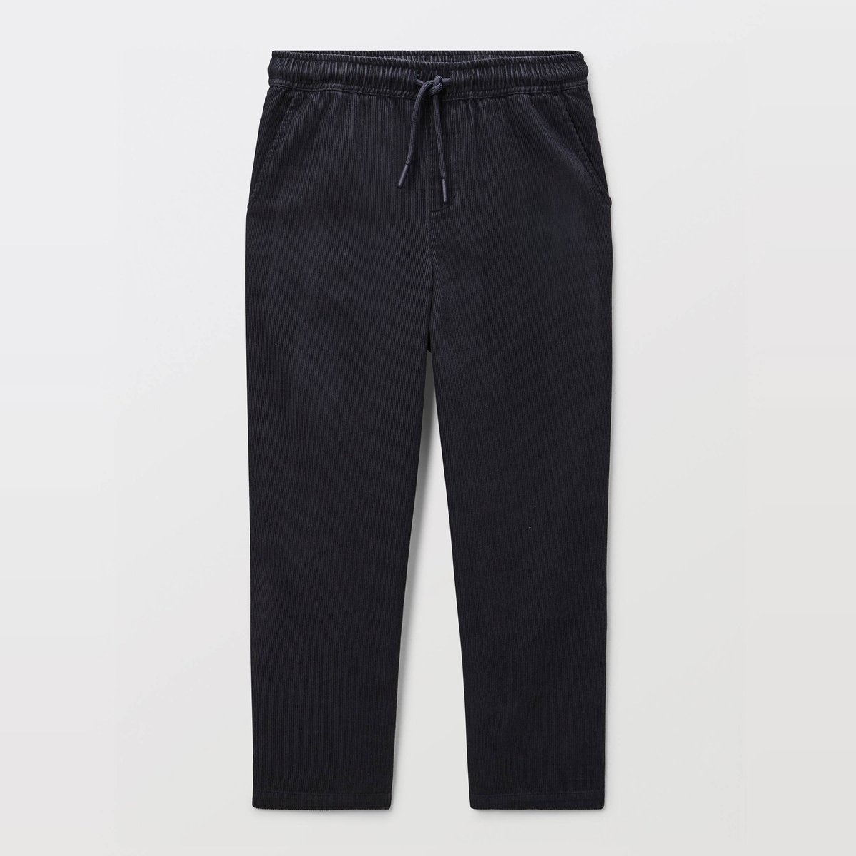 Pantalon taille élastiquée uni en coton marine, MONOPRIX