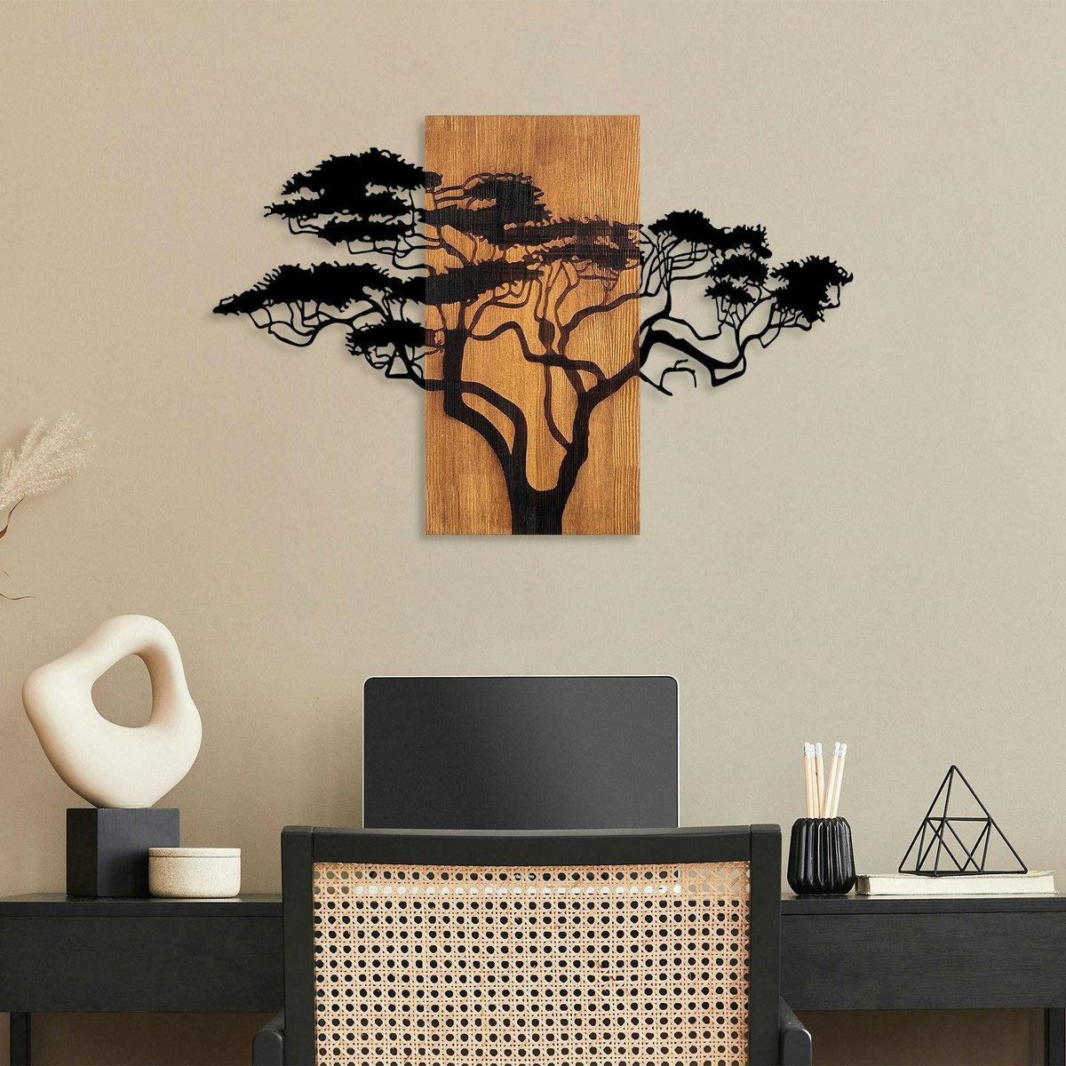 Décoration murale métal et bois – Acacia noir, PIER IMPORT