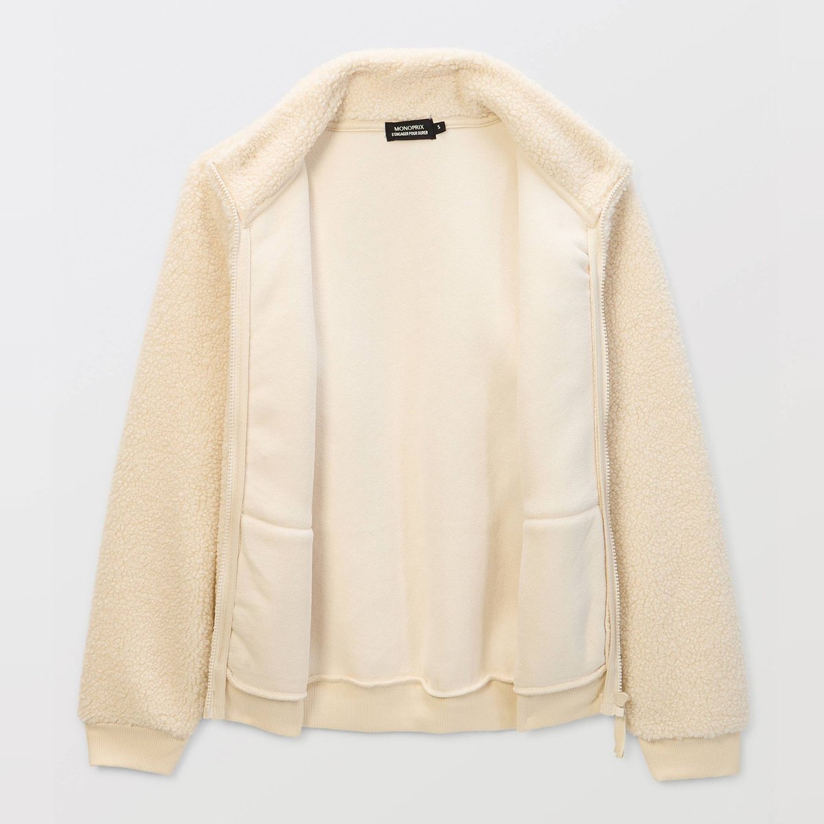 Veste zippée col montant en sherpa enduit, MONOPRIX