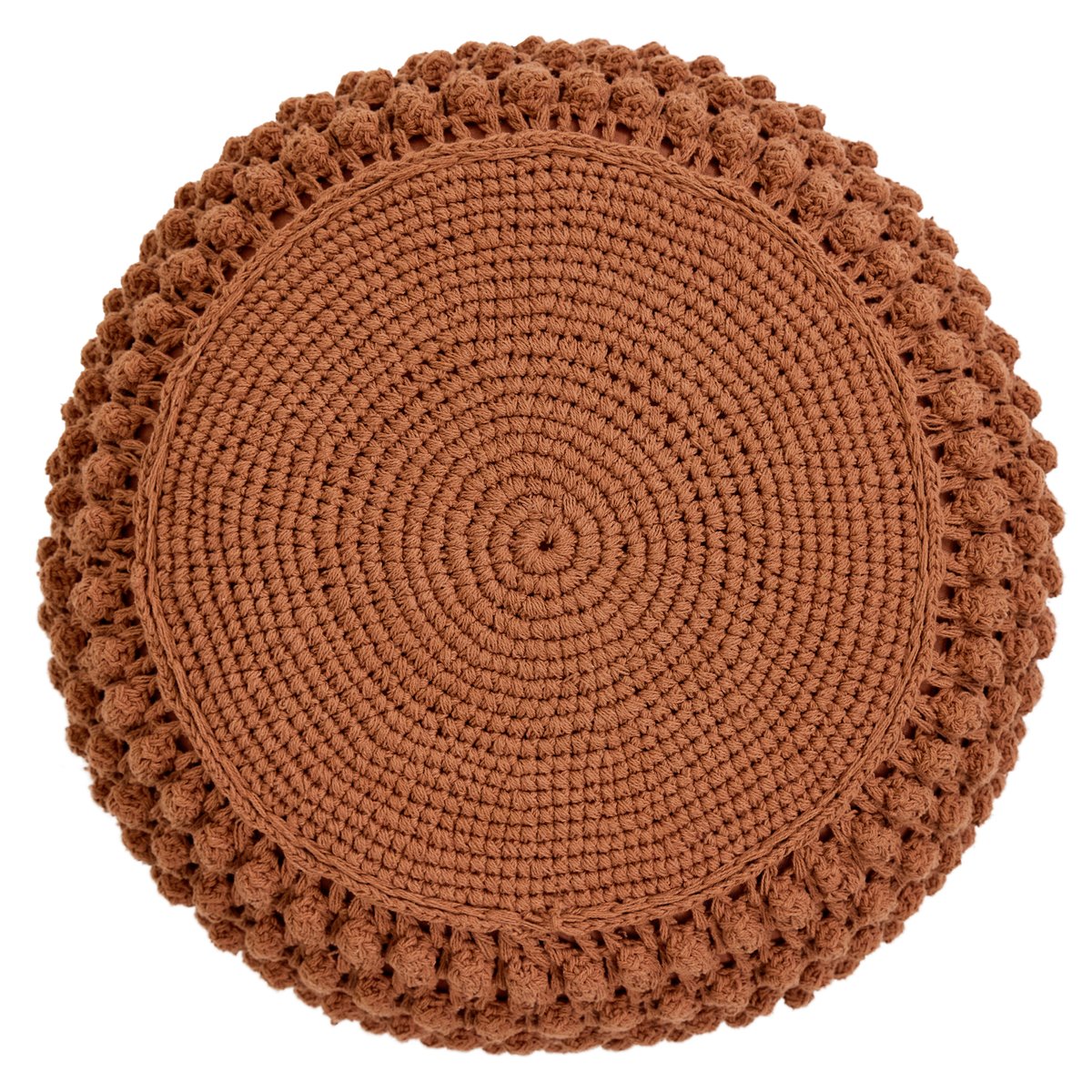 Pouf repose-pieds rond en coton crochet main Oeko-Tex® - RIVA terracotta, ICON