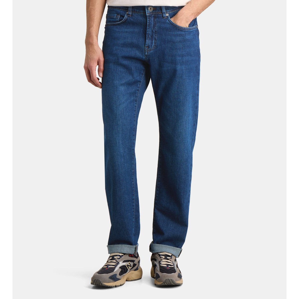 Jean rudenim droit en denim bleu moyen, GALERIES LAFAYETTE