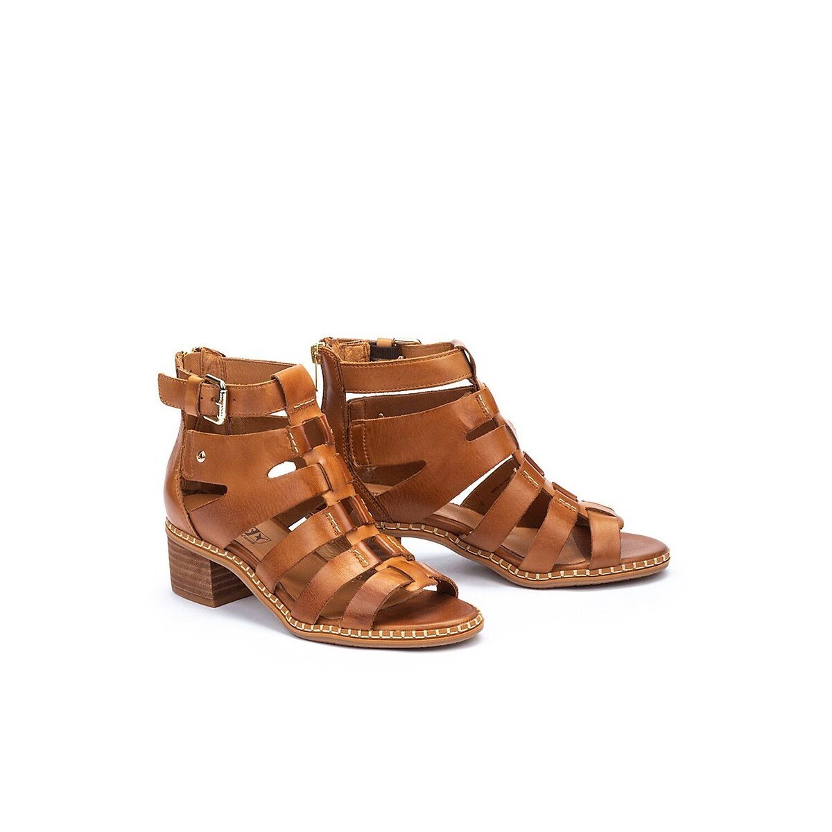 Blanes Leather Sandals with Heel cognac, PIKOLINOS