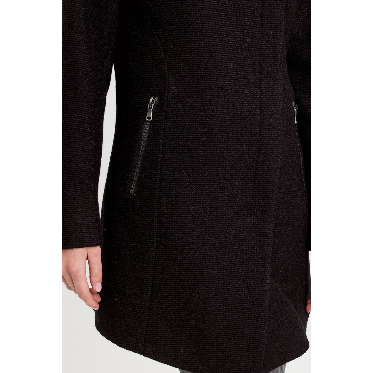 Manteau cintré asymétrique noir, CACHE CACHE