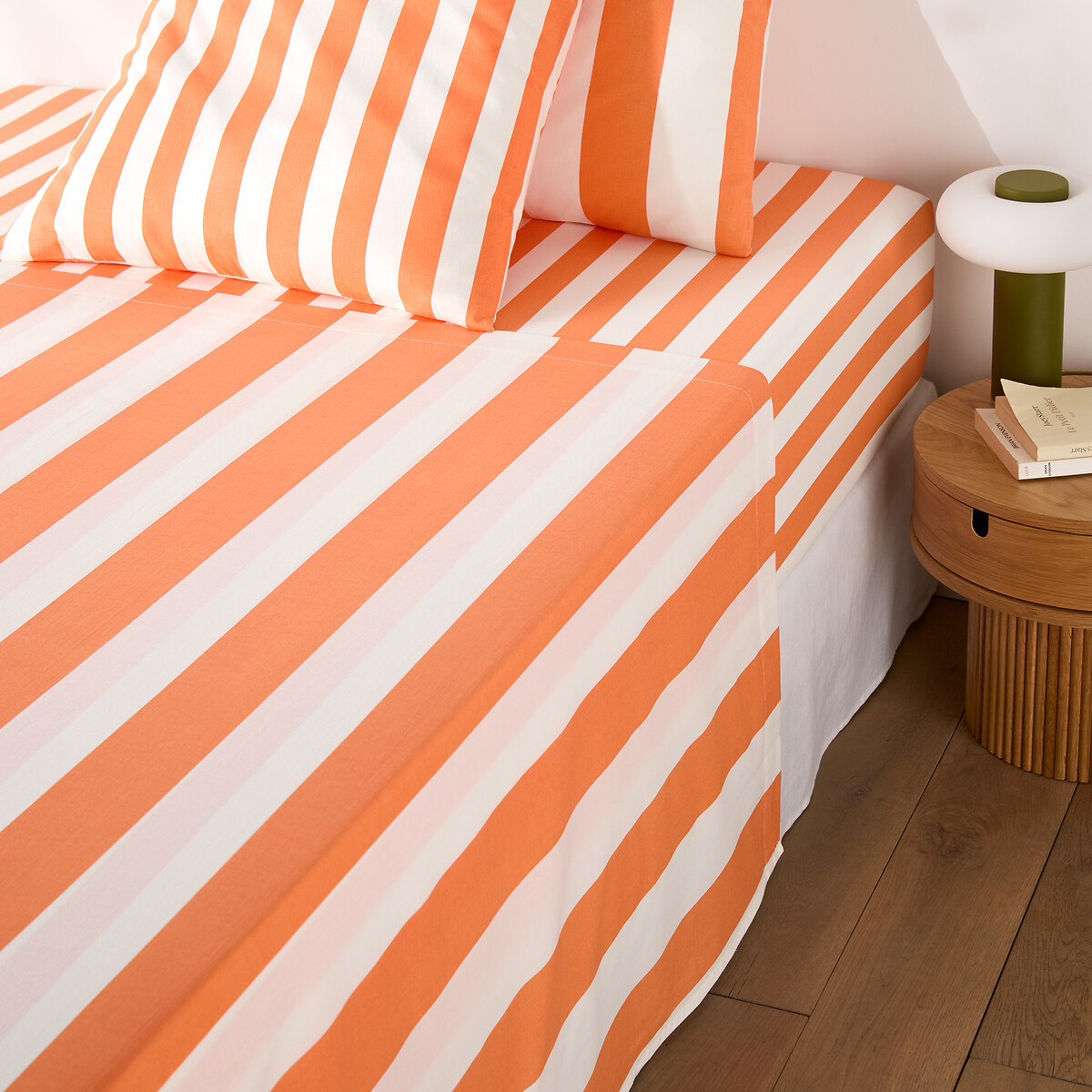 Drap plat en coton, imprimé rayures, HENDAYE ORANGE rayé orange, LA REDOUTE INTERIEURS