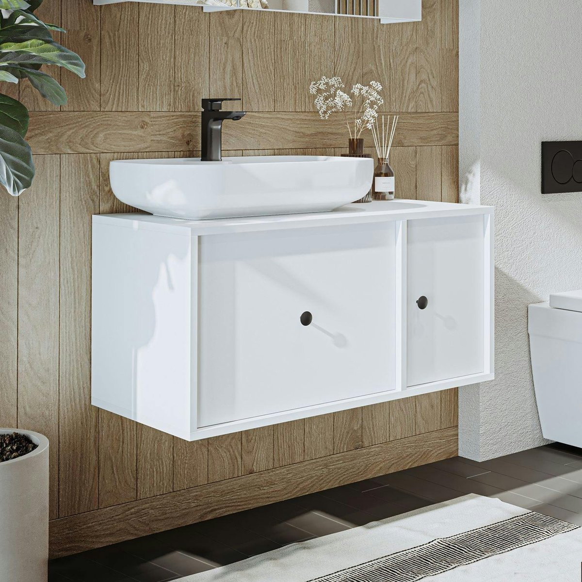 Meuble vasque mural 1 tiroir 1 porte RILL blanc, PIER IMPORT