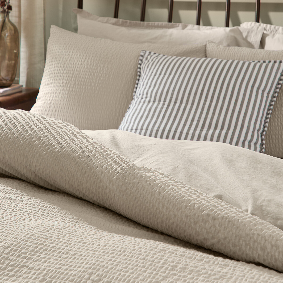 Hebden Seersucker 100% Cotton Duvet Cover and Pillowcase Set raw linen, YARD