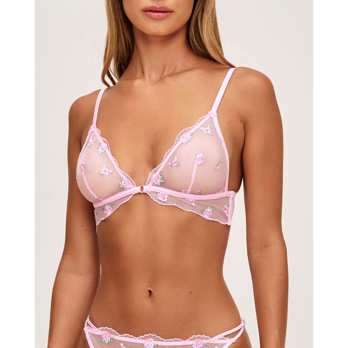 Soutien-gorge triangle en mesh brodé MADISONIZ rose, UNDIZ