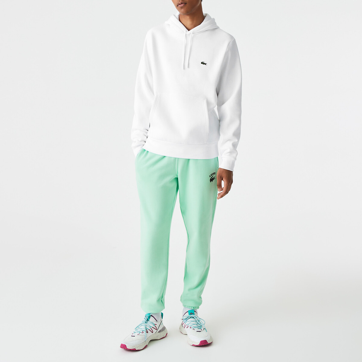 Felpa con cappuccio in cotone bianco, LACOSTE