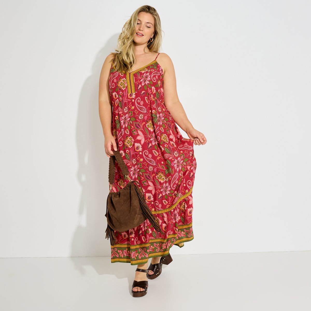 Robe longue bohème imprimée rose, GRAIN DE MALICE