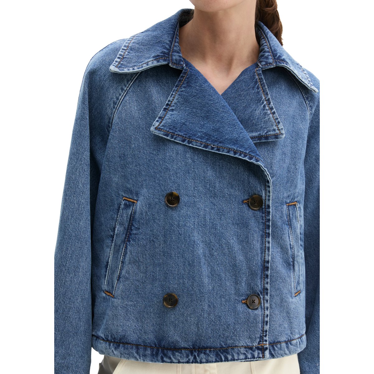 Veste trench en jean relaxed en coton bio bleu moyen, MARC O'POLO