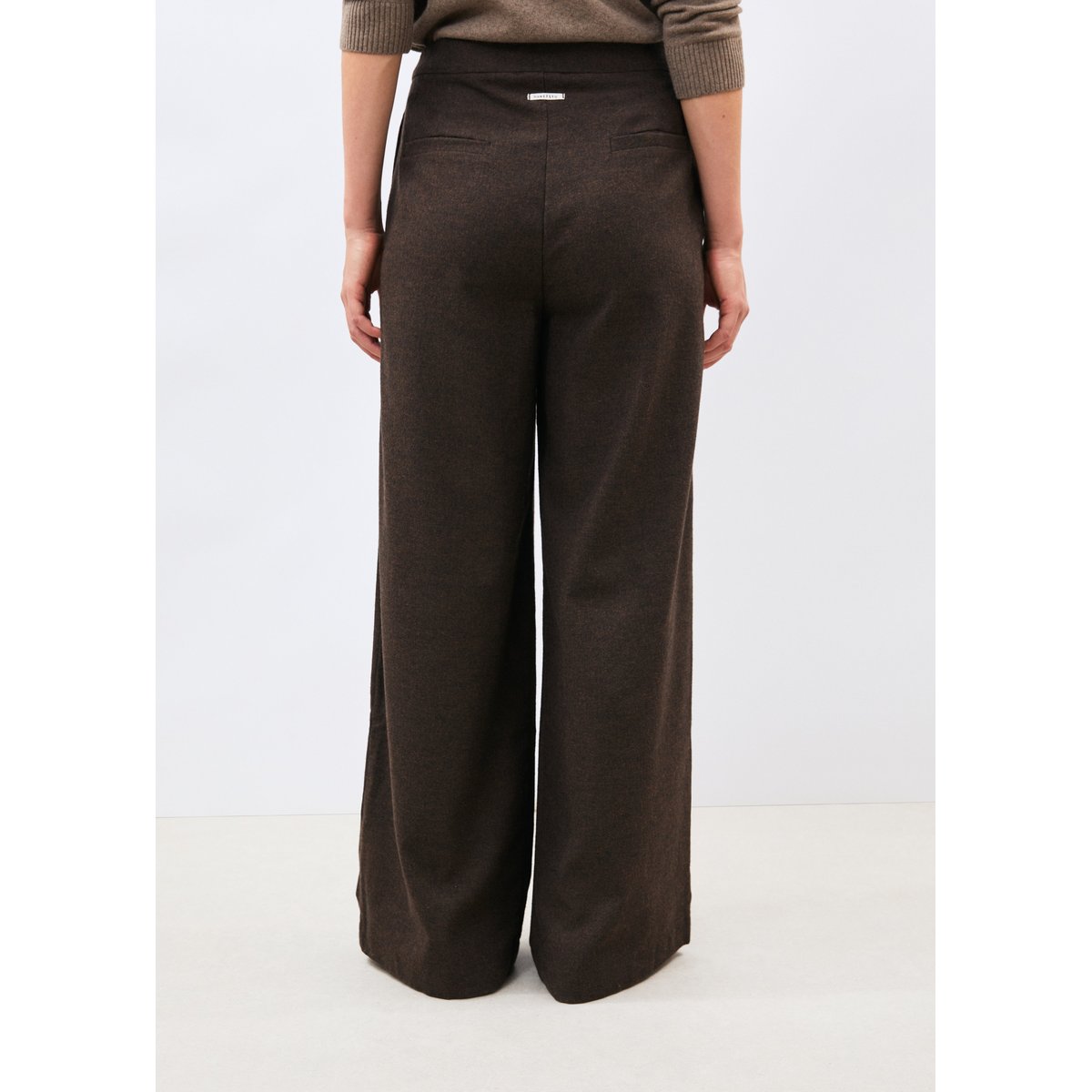 Pantalon large en flanelle à chevrons chocolat, HUMILITY