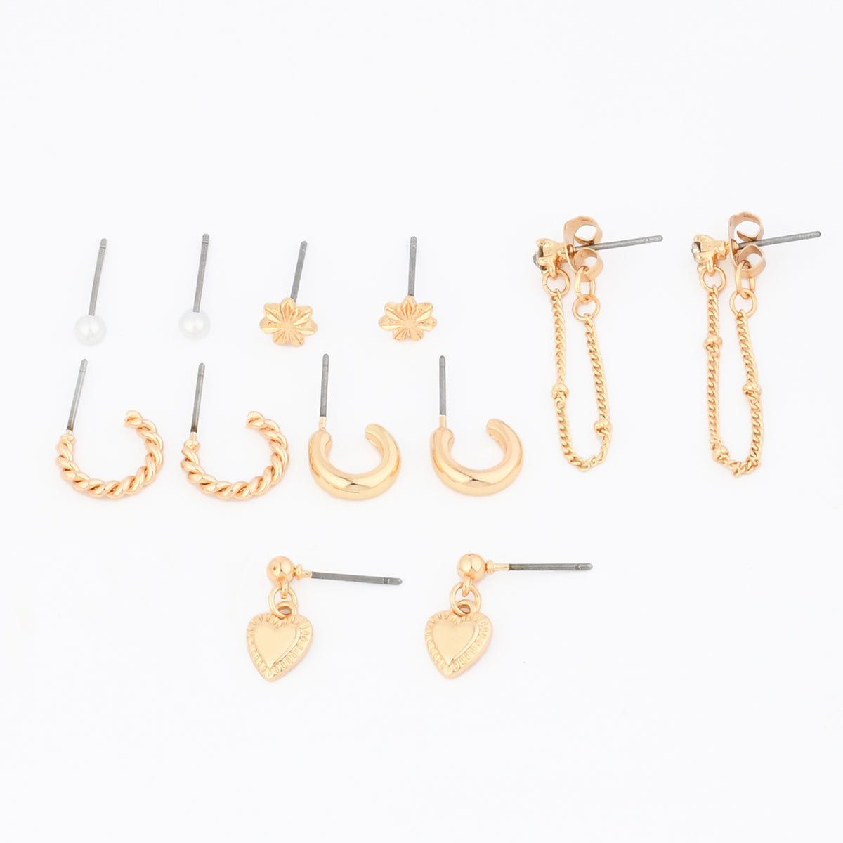 Set x6 paires de boucles d'oreilles et 1 earcuff doré, BALABOOSTE