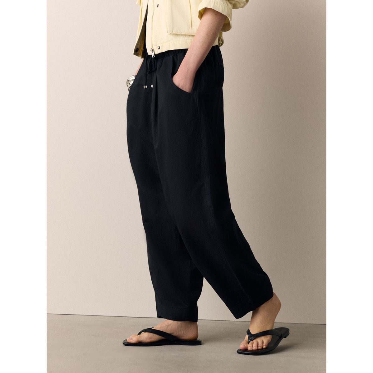 Pantalon large en lin et coton, lot de 2 noir/marron chocolat, NEXT