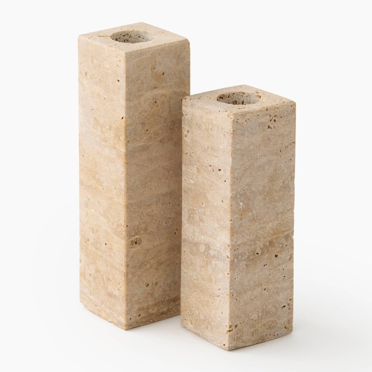 Bougeoir carré, 4x4x6.5cm, en travertin naturel, MONOPRIX