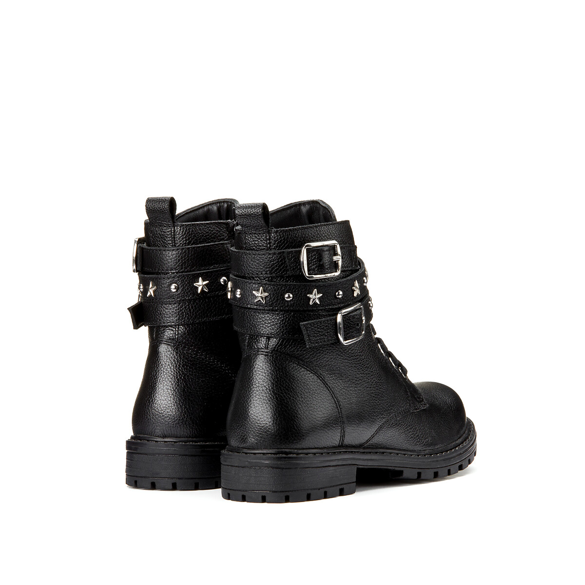 Kids' Leather Biker Boots with Laces black, LA REDOUTE COLLECTIONS