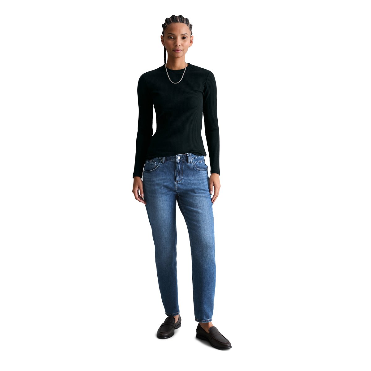 Jeans modèle Freja boyfriend cropped en mélange de coton organique bleu foncé, MARC O’POLO DENIM