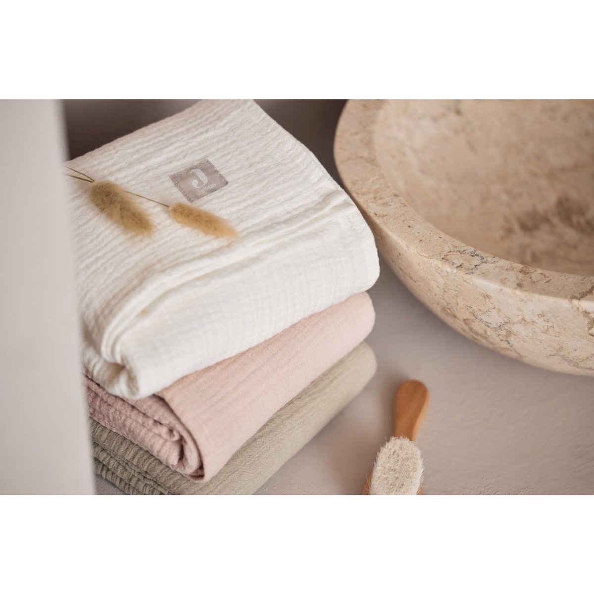 Lot de 2 maxi-langes en coton vert, écru, JOLLEIN